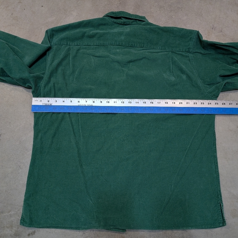 VTG Ralph Lauren Country Corduroy Shirt Mens L Loop Collar Green Flaws - Picture 5 of 6